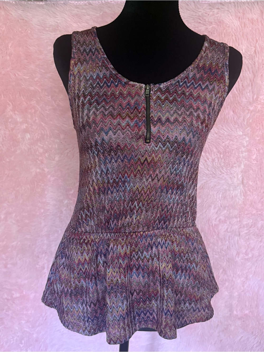 Must Have Multicolor Chevron Open Back Peplum Top